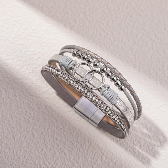 Layered Leather Cuff Bracelet with Magnetic Clasp - Meaningful Infinity Design - Picture 5 of 6